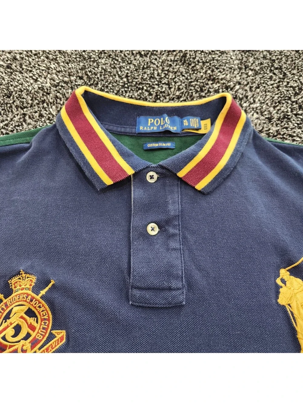 Polo Ralph Lauren Big Pony Colorblock Crest Polo Shirt Blue Red Gold Men XL